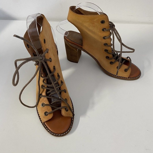 Jeffrey Campbell Free People Minimal Lace Up Bootie Sandal Cognac Leathe… - Picture 8 of 10